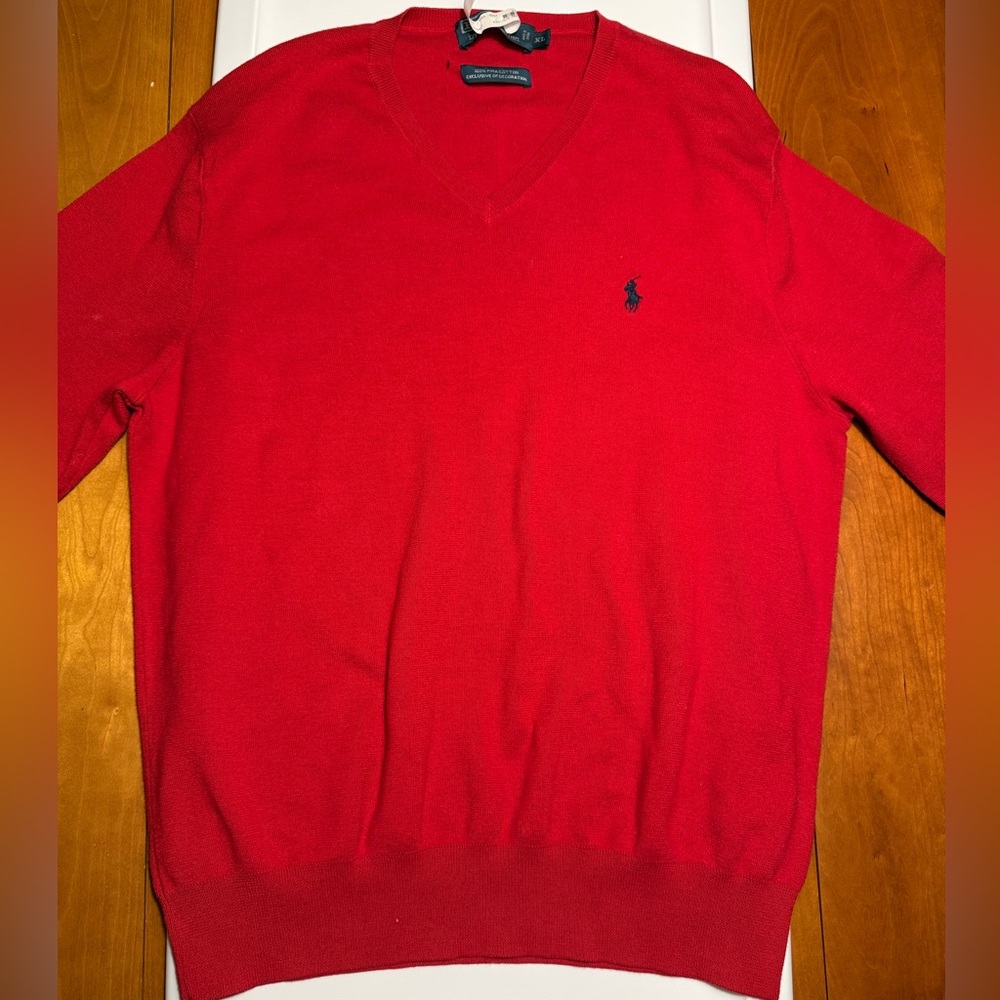 Men's Red V-Neck Polo Long Sleeve Sweater